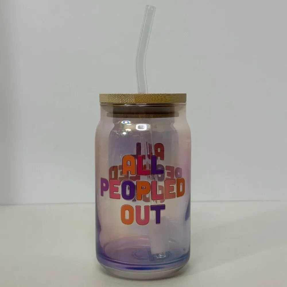 All Peopled Out Glass Tumbler with Bamboo Lid and Straw